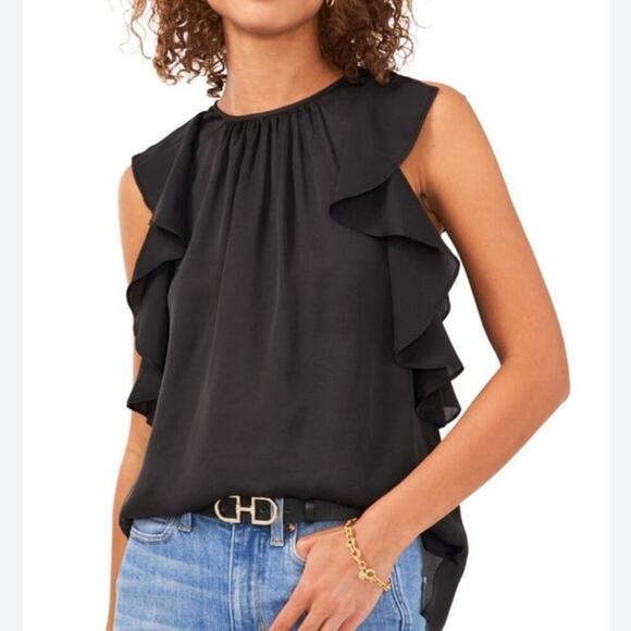 Vince Camuto Coral Peach Flutter Ruffle Sleeve Sleeveless Top Blouse Sz. L - Picture 12 of 12